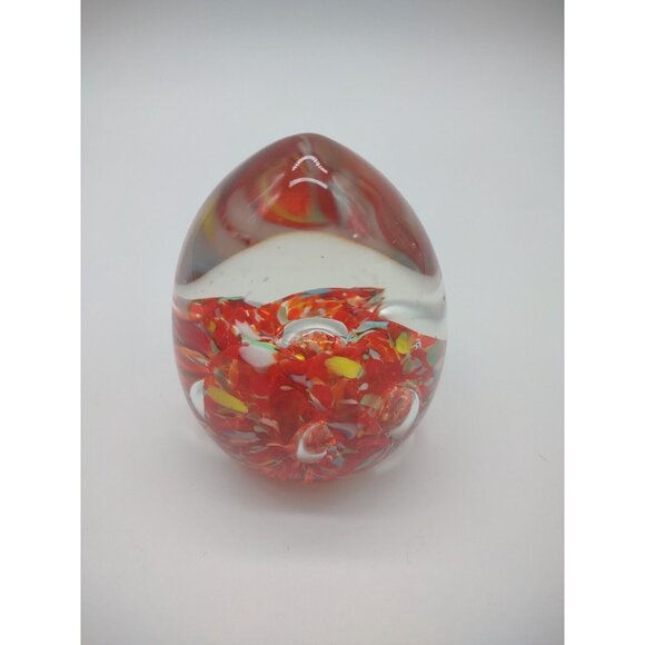 Vintage 3" Norleans Japan Blown Glass Egg Paperweight Orange Millefiori Bubbles - Picture 14 of 17